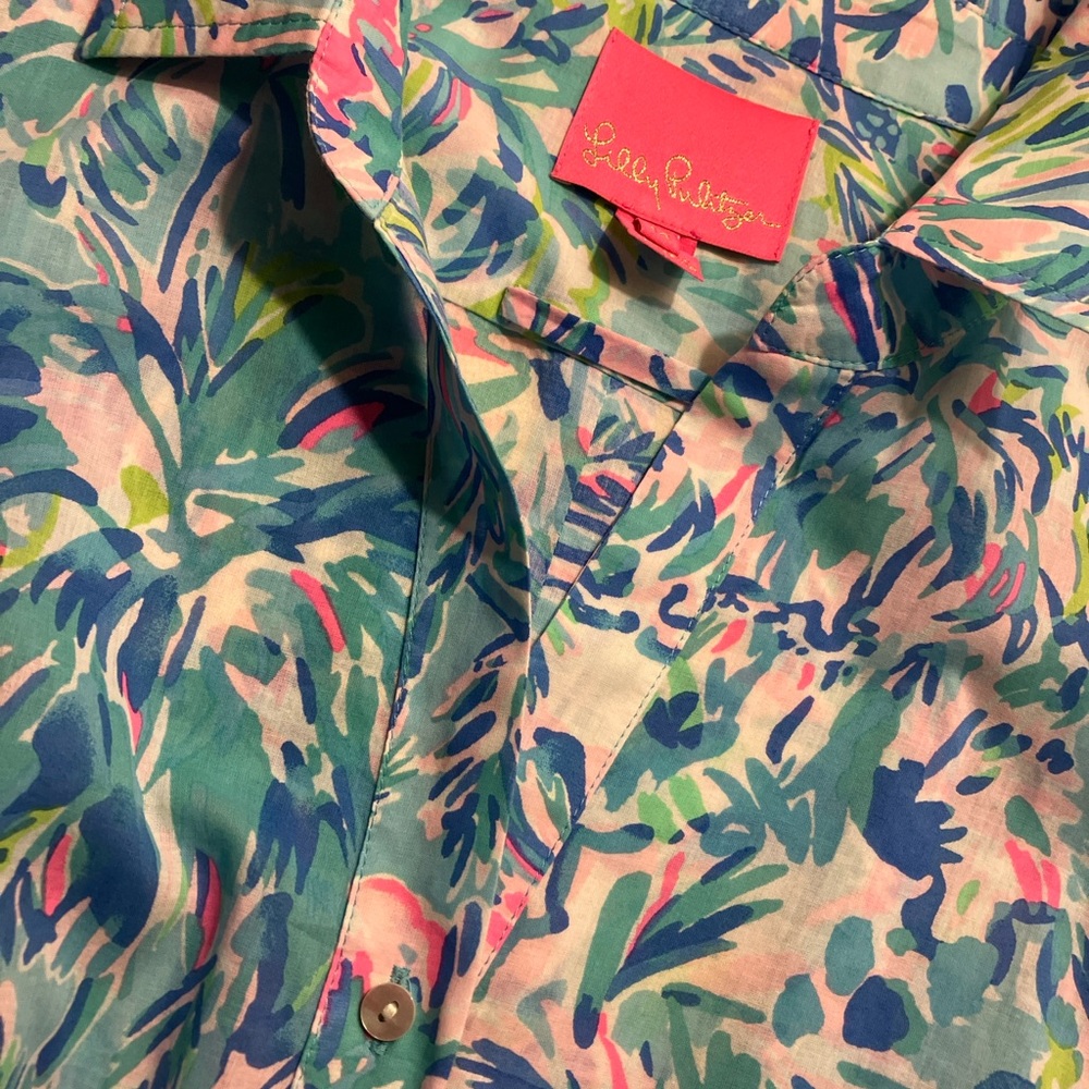 Lilly Pulitzer long sleeve (with tabs and buttons) tea length floral dress.